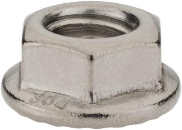 Monroe Engineering Products - 3/8-16 304 Steel Hex Flange Lock Nut - 9/16" Width Across Flats, 3/8" High - USA Tool & Supply