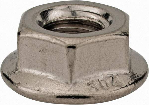 Monroe Engineering Products - 5/16-18 304 Steel Hex Flange Lock Nut - 1/2" Width Across Flats, 5/16" High - USA Tool & Supply