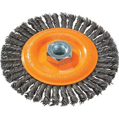 WALTER Surface Technologies - 5" OD, 5/8-11 Arbor Hole, Stringer Bead Steel Wheel Brush - 1/4" Face Width, 0.02" Filament Diam, 15,000 RPM - USA Tool & Supply