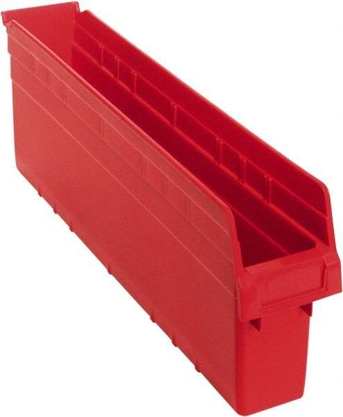 Quantum Storage - 23-5/8" Deep, Red Polypropylene Hopper Shelf Bin - 8" High x 4-3/8" Wide x 23-5/8" Long - USA Tool & Supply