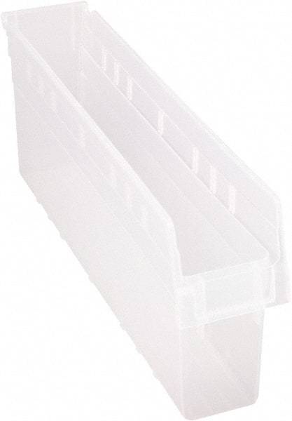 Quantum Storage - 23-5/8" Deep, Clear Polypropylene Hopper Shelf Bin - 8" High x 4-3/8" Wide x 23-5/8" Long - USA Tool & Supply