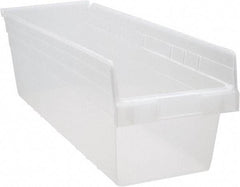 Quantum Storage - 23-5/8" Deep, Clear Polypropylene Hopper Shelf Bin - 8" High x 8-3/8" Wide x 23-5/8" Long - USA Tool & Supply