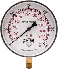 Winters - 4-1/2" Dial, 1/4 Thread, 0-300 Scale Range, Pressure Gauge - Lower Connection Mount, Accurate to 0.01% of Scale - USA Tool & Supply