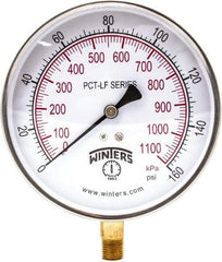 Winters - 4-1/2" Dial, 1/4 Thread, 0-160 Scale Range, Pressure Gauge - Lower Connection Mount, Accurate to 0.01% of Scale - USA Tool & Supply