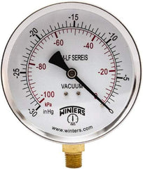 Winters - 4" Dial, 1/4 Thread, 30" HG Vac Scale Range, Pressure Gauge - Lower Connection Mount, Accurate to 3-2-3% of Scale - USA Tool & Supply