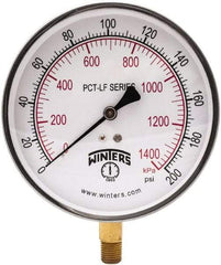 Winters - 4-1/2" Dial, 1/4 Thread, 0-200 Scale Range, Pressure Gauge - Lower Connection Mount, Accurate to 0.01% of Scale - USA Tool & Supply