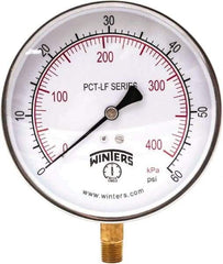 Winters - 4-1/2" Dial, 1/4 Thread, 0-60 Scale Range, Pressure Gauge - Lower Connection Mount, Accurate to 0.01% of Scale - USA Tool & Supply
