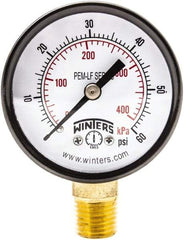 Winters - 2" Dial, 1/4 Thread, 0-60 Scale Range, Pressure Gauge - Lower Connection Mount, Accurate to 3-2-3% of Scale - USA Tool & Supply