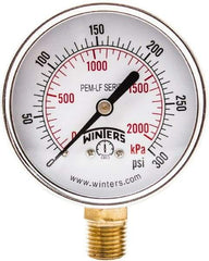 Winters - 2-1/2" Dial, 1/4 Thread, 0-300 Scale Range, Pressure Gauge - Lower Connection Mount, Accurate to 3-2-3% of Scale - USA Tool & Supply