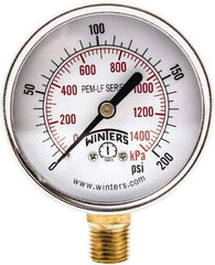 Winters - 2-1/2" Dial, 1/4 Thread, 0-200 Scale Range, Pressure Gauge - Lower Connection Mount, Accurate to 3-2-3% of Scale - USA Tool & Supply