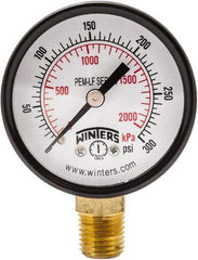 Winters - 2" Dial, 1/4 Thread, 0-300 Scale Range, Pressure Gauge - Lower Connection Mount, Accurate to 3-2-3% of Scale - USA Tool & Supply