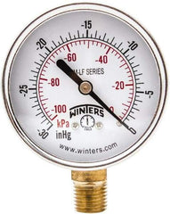 Winters - 2-1/2" Dial, 1/4 Thread, 30" HG Vac Scale Range, Pressure Gauge - Lower Connection Mount, Accurate to 3-2-3% of Scale - USA Tool & Supply