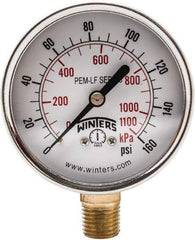 Winters - 2-1/2" Dial, 1/4 Thread, 0-160 Scale Range, Pressure Gauge - Lower Connection Mount, Accurate to 3-2-3% of Scale - USA Tool & Supply