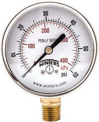 Winters - 2-1/2" Dial, 1/4 Thread, 0-60 Scale Range, Pressure Gauge - Lower Connection Mount, Accurate to 3-2-3% of Scale - USA Tool & Supply