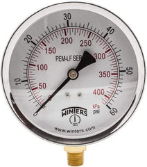 Winters - 4" Dial, 1/4 Thread, 0-60 Scale Range, Pressure Gauge - Lower Connection Mount, Accurate to 3-2-3% of Scale - USA Tool & Supply