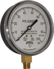 Winters - 3-1/2" Dial, 1/4 Thread, 0-250 Scale Range, Pressure Gauge - Lower Connection Mount, Accurate to 3-2-3% of Scale - USA Tool & Supply