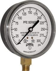 Winters - 3-1/2" Dial, 1/4 Thread, 0-300 Scale Range, Pressure Gauge - Lower Connection Mount, Accurate to 3-2-3% of Scale - USA Tool & Supply