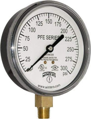 Winters - 3-1/2" Dial, 1/4 Thread, 0-300 Scale Range, Pressure Gauge - Lower Connection Mount, Accurate to 3-2-3% of Scale - USA Tool & Supply