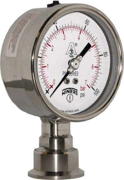 Winters - 4" Dial, 1-1/2 Thread, 0-100 Scale Range, Pressure Gauge - Lower Connection Mount, Accurate to 0.01% of Scale - USA Tool & Supply