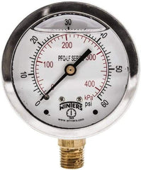 Winters - 2-1/2" Dial, 1/4 Thread, 0-60 Scale Range, Pressure Gauge - Lower Connection Mount, Accurate to 1.5% of Scale - USA Tool & Supply