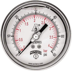 Winters - 4" Dial, 1-1/2 Thread, 0-60 Scale Range, Pressure Gauge - Center Back Connection Mount, Accurate to 0.01% of Scale - USA Tool & Supply