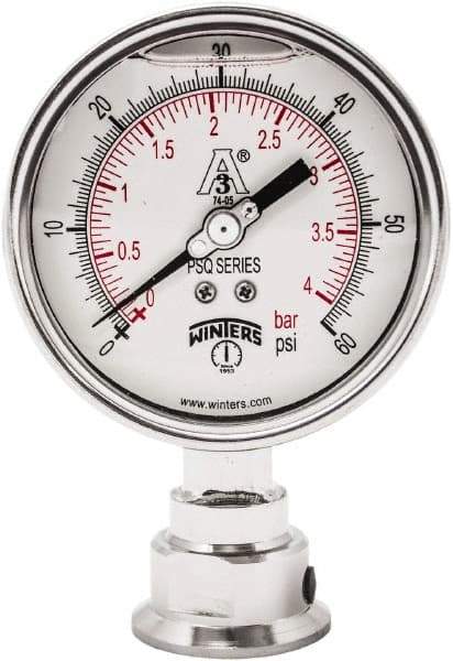 Winters - 4" Dial, 1-1/2 Thread, 0-60 Scale Range, Pressure Gauge - Lower Connection Mount, Accurate to 0.01% of Scale - USA Tool & Supply