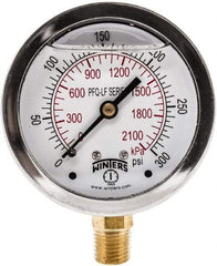 Winters - 2-1/2" Dial, 1/4 Thread, 0-300 Scale Range, Pressure Gauge - Lower Connection Mount, Accurate to 1.5% of Scale - USA Tool & Supply