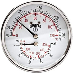 Winters - 3" Dial, 1/2 Thread, 0-75 Scale Range, Pressure Gauge - Center Back Connection Mount, Accurate to 0.03% of Scale - USA Tool & Supply