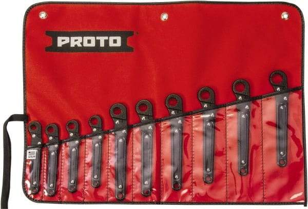 Proto - 10 Piece, 10mm to 19mm, 12 Point Ratcheting Flare Nut Set - Metric Measurement Standard, Black Oxide Finish - USA Tool & Supply