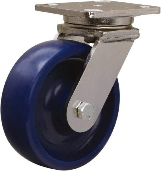 Hamilton - 6" Diam x 2" Wide x 7-1/2" OAH Top Plate Mount Swivel Caster - Polyurethane, 1,000 Lb Capacity, Delrin Bearing, 4 x 5" Plate - USA Tool & Supply