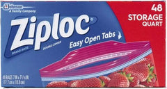 Ziploc - 48 Piece, 1 Quart Capacity, 9.6 Inch Wide x 8-1/2 Inch High, Ziploc Storage Bag - 9 Pack, 1.75 mil Thick, Plastic - USA Tool & Supply