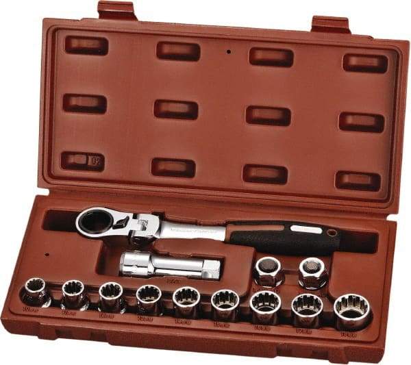 Paramount - 13 Piece 3/4" Drive Deep Well Socket Set - 12 Points, 10mm to 19mm Range, Metric Measurement Standard - USA Tool & Supply