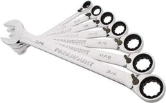 Paramount - 7 Piece, 3/8" to 3/4", 12 Point Reversible Ratcheting Combination Wrench Set - Inch Measurement Standard, Full Polish Chrome Finish, Comes in Blow Molded Case - USA Tool & Supply