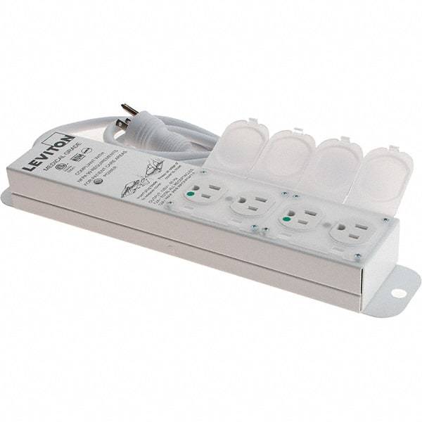 Leviton - 4 Outlets, 125 VAC15 Amps, 7' Cord, Standard Power Outlet Strip - Wall/Surface Mount, 5-20 NEMA Configuration, 1' Strip, UL 60601-1 - USA Tool & Supply
