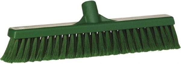 Vikan - 16" Fine Particle Synthetic Push Broom - 2" Bristle Length, Plastic Block, European Threaded Handle Connection - USA Tool & Supply