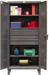 Strong Hold - 3 Shelf 4 Bin Locking Storage Cabinet - Steel, 36" Wide x 24" Deep x 78" High, Dark Gray - USA Tool & Supply