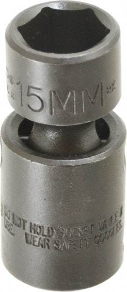 Proto - 3/8" Drive 15mm Standard Universal Impact Socket - 6 Points, 2-3/32" OAL - USA Tool & Supply