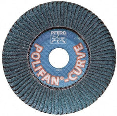 PFERD - 60 Grit, 5" Disc Diam, 7/8" Center Hole, Type 27 Ceramic Flap Disc - 12,200 Max RPM, Fiberglass Backing, Arbor Attaching System, Coated - USA Tool & Supply
