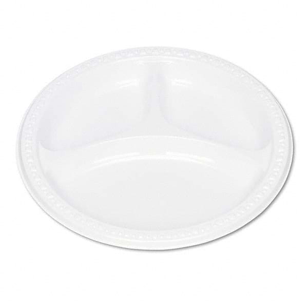 Tablemate Products - Plastic Dinnerware, Compartment Plates, 9" Diam, White, 125/Pack - USA Tool & Supply