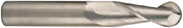 SGS - 3/8" Diam, 1" LOC, 2 Flute Solid Carbide Ball End Mill - Uncoated, Single End, 2-1/2" OAL, 3/8" Shank Diam, Spiral Flute - USA Tool & Supply