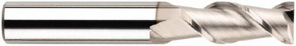 SGS - 3/8", 2-1/2" LOC, 3/8" Shank Diam, 4-1/4" OAL, 2 Flute, Solid Carbide Square End Mill - Single End, Uncoated, Spiral Flute, 45° Helix, Centercutting, Right Hand Cut, Right Hand Flute, Series 44 - USA Tool & Supply