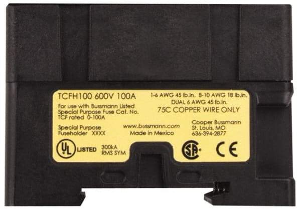 Cooper Bussmann - 1 Pole, 600 VAC/VDC, 100 Amp, DIN Rail Mount Fuse Holder - Compatible with CF, J Class, 1.05 Inch Wide Fuse - USA Tool & Supply