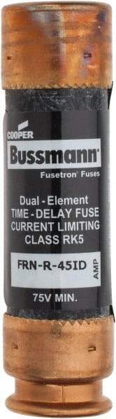 Cooper Bussmann - 125 VDC, 250 VAC, 45 Amp, Time Delay General Purpose Fuse - Fuse Holder Mount, 76.2mm OAL, 20 at DC, 200 (RMS) kA Rating, 20.6mm Diam - USA Tool & Supply
