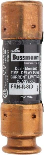 Cooper Bussmann - 125 VDC, 250 VAC, 8 Amp, Time Delay General Purpose Fuse - Fuse Holder Mount, 50.8mm OAL, 20 at DC, 200 (RMS) kA Rating, 14.3mm Diam - USA Tool & Supply