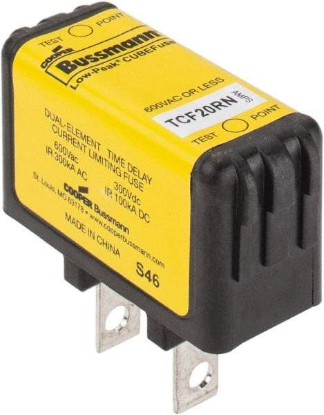 Cooper Bussmann - 300 VDC & 600 VAC, 20 Amp, Time Delay General Purpose Fuse - Plug-in Mount, 47.75mm OAL, 100 at DC, 200 (CSA RMS), 300 (UL RMS) kA Rating - USA Tool & Supply
