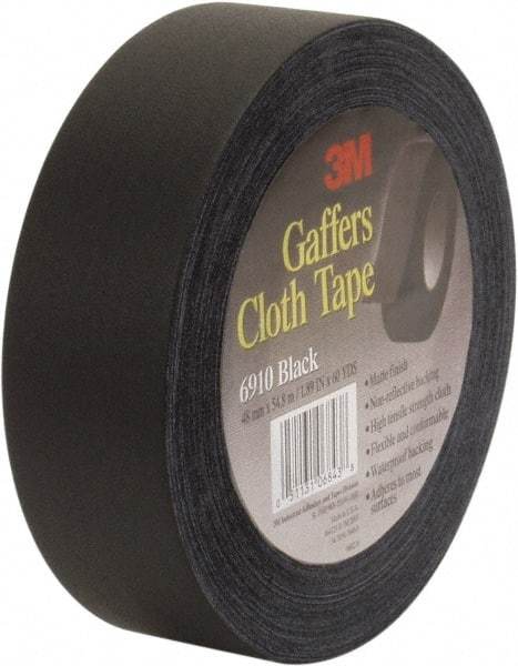 3M - 48mm x 54.8m Black Gaffers Tape - 12 mil, Rubber Adhesive, Vinyl Backing, 45 Lb/ln Tensile Strength, Series 6910 - USA Tool & Supply