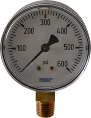 Wika - 2-1/2" Dial, 1/4 Thread, 0-600 Scale Range, Pressure Gauge - Lower Connection Mount, Accurate to 3-2-3% of Scale - USA Tool & Supply