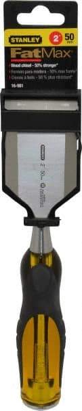 Stanley - 9" OAL x 2" Blade Width Wood Chisel - 2" Tip, Acetate & Rubber Grip Handle - USA Tool & Supply