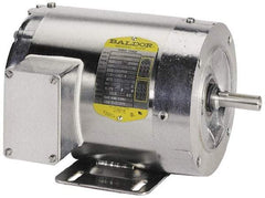 Baldor - 1 hp, TENV Enclosure, 1,725 RPM, 208-230/460 Volt, 60/50 Hz, Three Phase Energy Efficient Motor - Size 56C Frame, C-Face/Base Mount, 1 Speed, Ball Bearings, 1.60 Full Load Amps, F Class Insulation - USA Tool & Supply