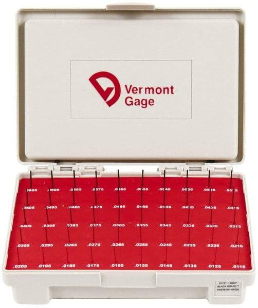 Vermont Gage - 50 Piece, 0.0115-0.0605 Inch Diameter Plug and Pin Gage Set - Minus 0.0001 Inch Tolerance, Class ZZ - USA Tool & Supply